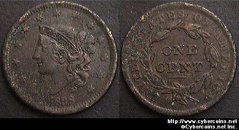 1838, VF35   Coronet Head Large Cent.