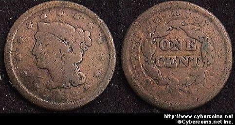 1852, AG   Braided Hair Large Cent.