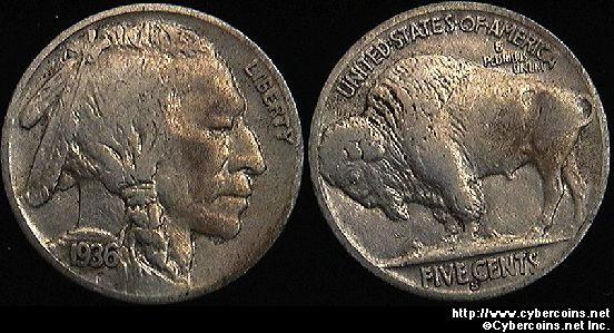 1936-S/S Buffalo Nickel, Grade= XF/VF