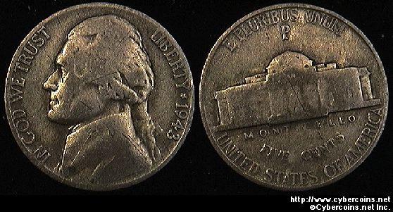 1943/2 Jefferson Nickel, Grade= F