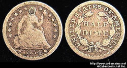 1854 Half Dime, Grade= G
