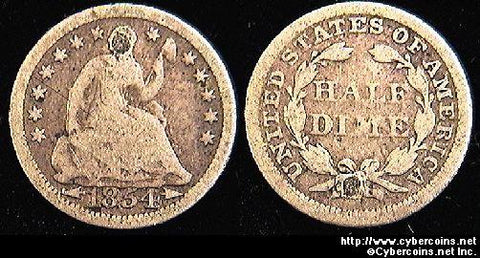 1854 Half Dime, Grade= G