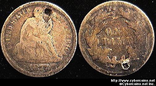 1877 Seated Dime, Grade= VG