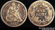 1885 Seated Dime, Grade= F/G rev