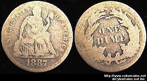 1887 Seated Dime, Grade= G