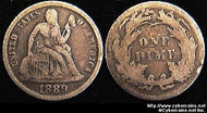 1889 Seated Dime, Grade= F/VG rev