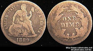 1889 Seated Dime, Grade= VG