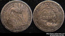1891 Seated Dime, Grade= F