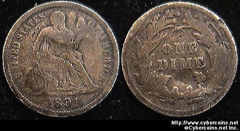 1891 Seated Dime, Grade= F