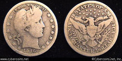 1916-D/D Barber Quarter, Grade= VG
