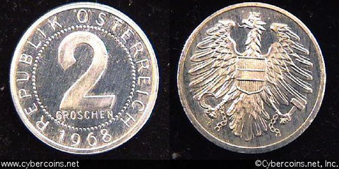 Austria, 1968, 2 groschen,  Proof, KM2876