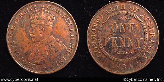 Australia, 1934, 1 penny, XF-, KM23  - brz