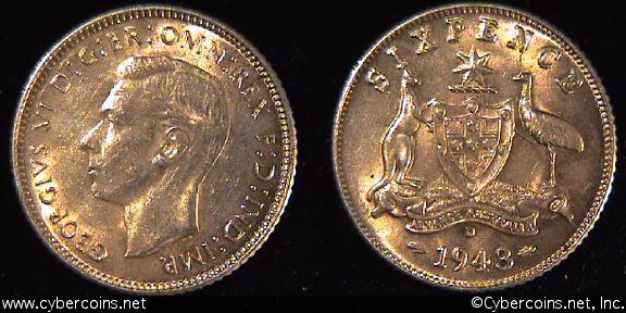 Australia, 1943D,  6 pence, AU, KM38