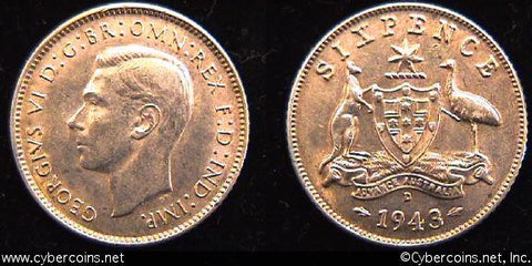 Australia, 1943D,  6 pence, AU, KM38