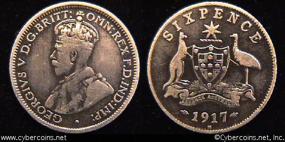 Australia, 1917  - 6 pence -  F+, KM25