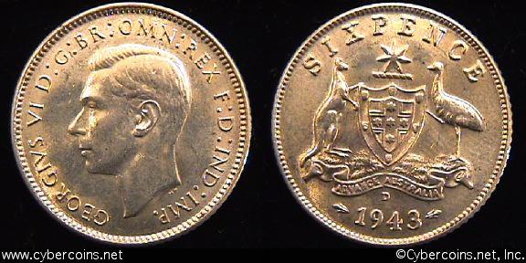 Australia, 1943D,  6 pence, UNC, KM38