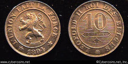Belgium, 1894, 10 centimes,  Choice AU, KM42