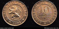 Belgium, 1894, 10 centimes,  Choice AU, KM42