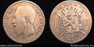 Belgium, 1867,  1 franc, VF, KM28.1