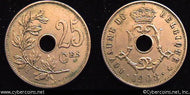 Belgium, 1908,  25 centimes, XF, KM62