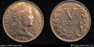 Columbia, 1946,  5 centavos, XF, Y60   - large date