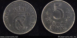 Denmark, 1944,   5 ore,  XF+, KM834a  - zinc