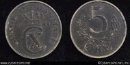 Denmark, 1944,   5 ore,  XF+, KM834a  - zinc