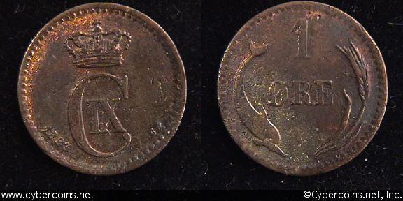 Denmark, 1883h,  1 ore,  XF porous, KM792.1