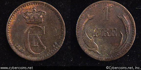 Denmark, 1883h,  1 ore,  XF porous, KM792.1