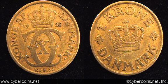 Denmark, 1925, 1 krone, VF/XF, KM824.1