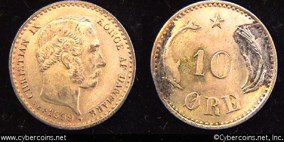 Denmark, 1899, 10 ore, UNC-, KM795.2