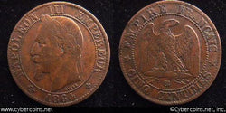 France, 1864BB, 5 centimes,  F/VF, KM797.2