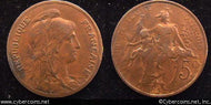 France, 1899, 5 centimes,  XF, KM842
