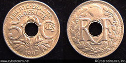 France, 1917,  5 centimes, AU, KM865