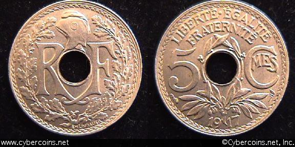 France, 1917,  5 centimes, UNC, KM865