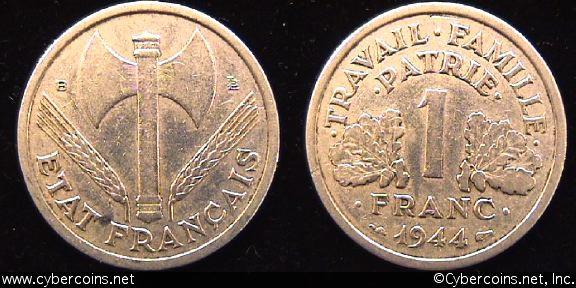 France, 1944B,  1 franc, XF, KM902.2