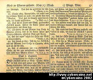 Gun Wad Bible leaf, printed in 1776, 1 page
