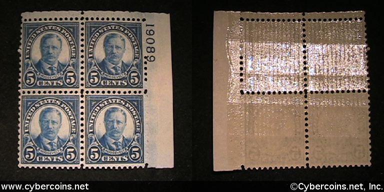 US #637 4 Plate Block 5 Cent Roosevelt - Mint