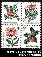 Scott 1254-57 mint  5c -  Christmas, 4 varieties, attached