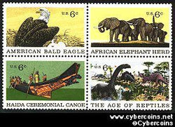 Scott 1387-90 mint  6c -   Natural History, 4 varieties, attached