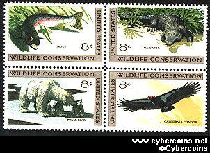 Scott 1427-30 mint sheet 8c (32)-   Wildlife Conservation, 4 varieties attached