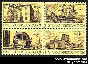 Scott 1440-43 mint sheet 8c (32) -   Historic Preservation, 4 varieties attached