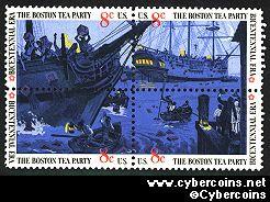 Scott 1480-83 mint sheet 8c (50) -   Boston Tea Party, 4 varieties, attached