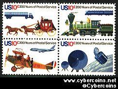 Scott 1572-75 mint  10c -   Postal Service Bicentennial, 4 varieties, attached