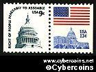 Scott 1590&1623 mint  9c -  Flag & Capitol, from bklt pane (1977) attached pair