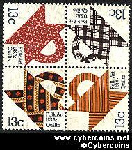 Scott 1745-48 mint 13c -  Quilts, 4 varieties, attached