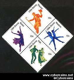 Scott 1749-52 mint 13c -  American Dance, 4 varieties, attached