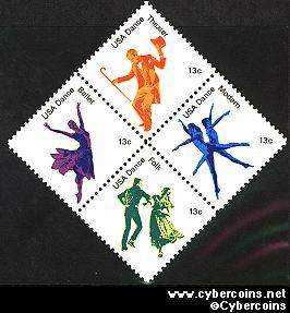Scott 1749-52 mint 13c -  American Dance, 4 varieties, attached