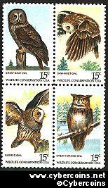 Scott 1760-63 mint sheet 15c (50) -  American Owls, 4 varieties, attached