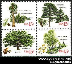 Scott 1764-67 mint sheet 15c (40) -  Trees, 4 varieties, attached